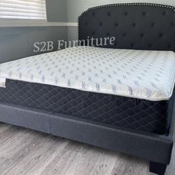 Full Grey Burlap Bed With Ortho Mattress Included!