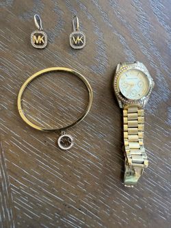 Michael Kors Gold watch, braclet, earrings