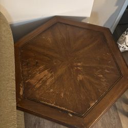 Antique 1960s  Mid-Century Modern Double Door Hexagonal Walnut End Table