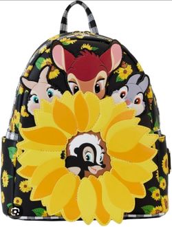 Loungefly Disney Bambi Sunflower Friends Mini Backpack in black with yellow floral