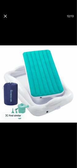 Hiccapop Inflatable Toddler Travel Bed with 4-Sided Safety Bumpers, Electric Pump, Lifetime Guarantee