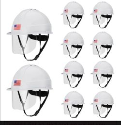10-Pack Safety Hard Hat with Visor,Hi-Viz Reflective Cap Style Hard Hat,Vented 4-Point Ratchet Suspension ABS Industrial Helmet with Glasses (White)