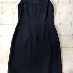 Dark Blue Dress with White Piping 