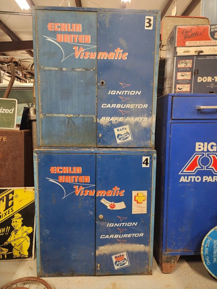 2 Echlin United Visumatic Auto Shop Metal Garage Cabinet Mancave

