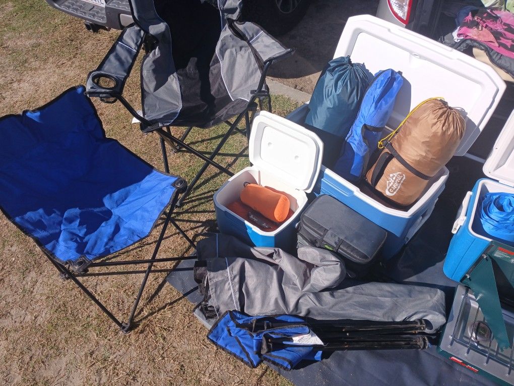 Camping Gear (tents, sleeping bags, coolers, propane stove, folding chairs)