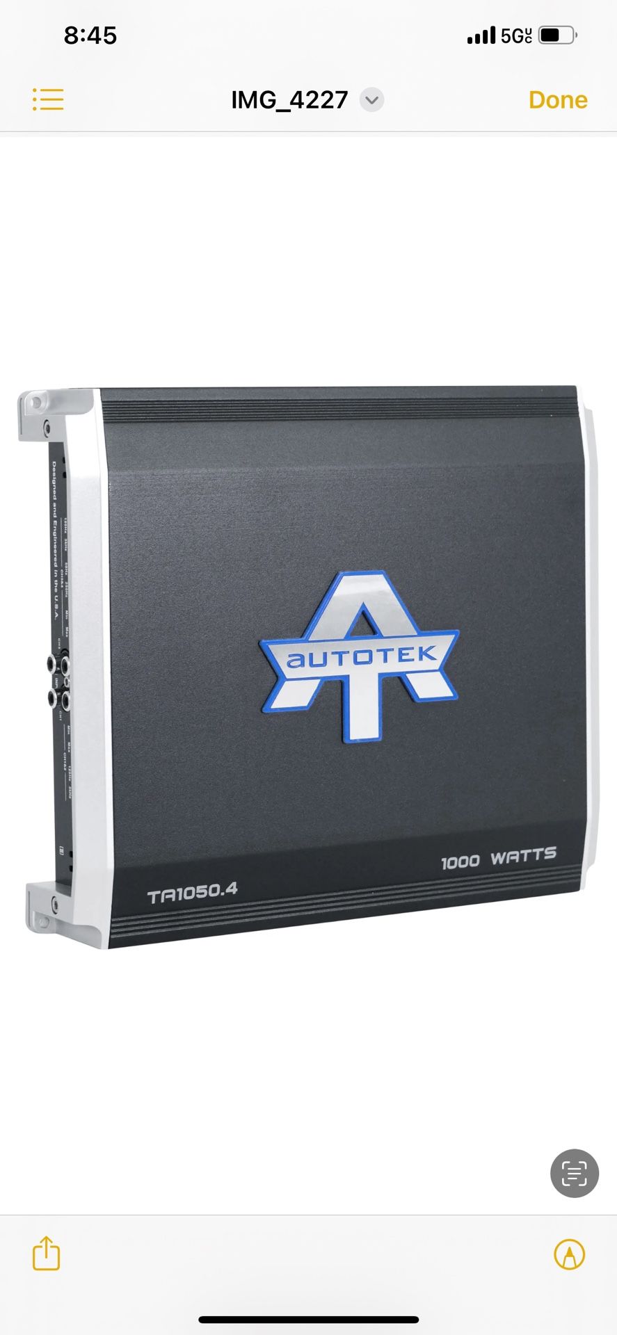Amplifier AUTOTEK TA1050.4 1000 Watt 4-Channel Car Audio Amplifier Class A/B Amp