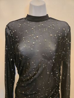 Black Sheer Mesh Star Print Top size: XL