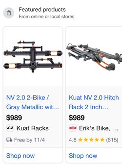 Küat NV 2.0 hitch-mounted bike rack in gray metallic and orang