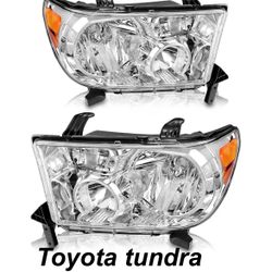 Pair Of Headlights Chrome Clear Lens For Toyota Tundra 2007 To 213