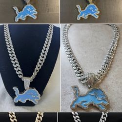 New 20" Detroit Lions Iced Chain Necklace.  MANY Other Teams Are AVAILABLE