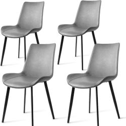 Dining Chairs Set of 4, Modern PU Leather Dining Room Chair with Sturdy Metal Legs, Upholstered Seat Dinner Chairs Accent Side Chairs for Indoor Kitch