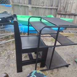 Small Black Metal Computer Desk With Wooden Chair