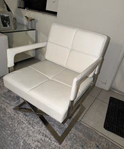 Modern White Accent Chair with Chrome Metal Frame