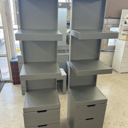 New Pair Of Grey Shelves With Drawers