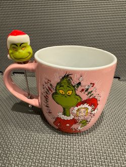 Grinch & Cindy Lou Pink Mug with Grinch Stirrer