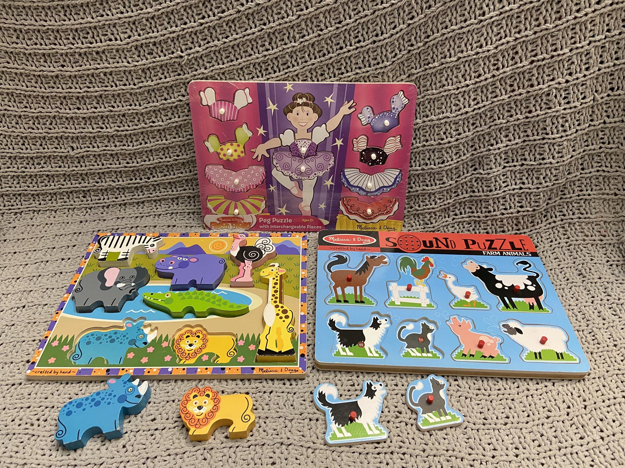 Melissa And Doug 2 Wooden Puzzles And 1 New