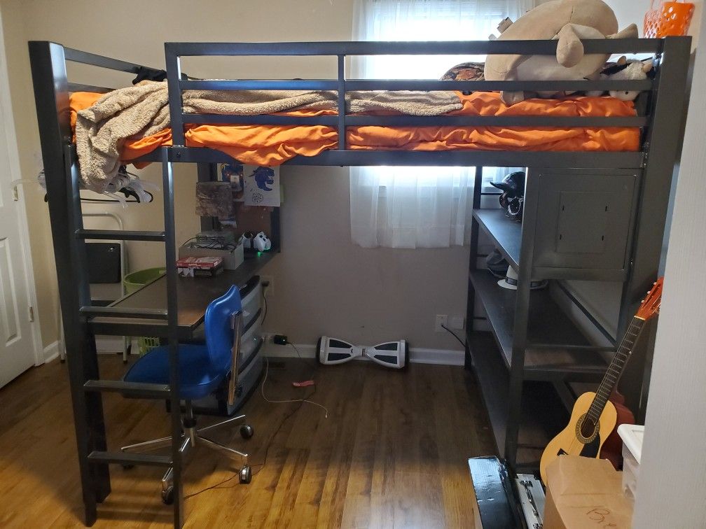 Loft bed w/ desks and shelves