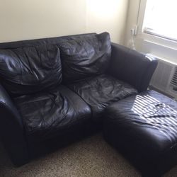 Love Seat/Couch/Sofa With Ottoman - Black Leather