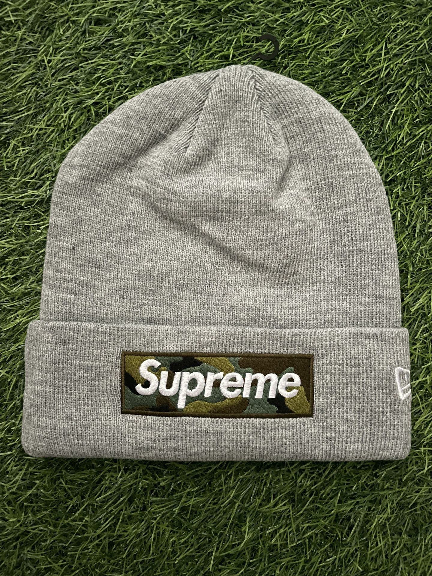 Supreme New Era Box Logo Beanie Heather Grey FW23
