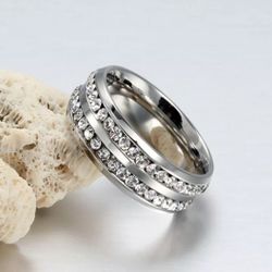 925 Silver Full Crystal Band Ring Jewelry Rings for Womens Mens Wide 8mm Size 7