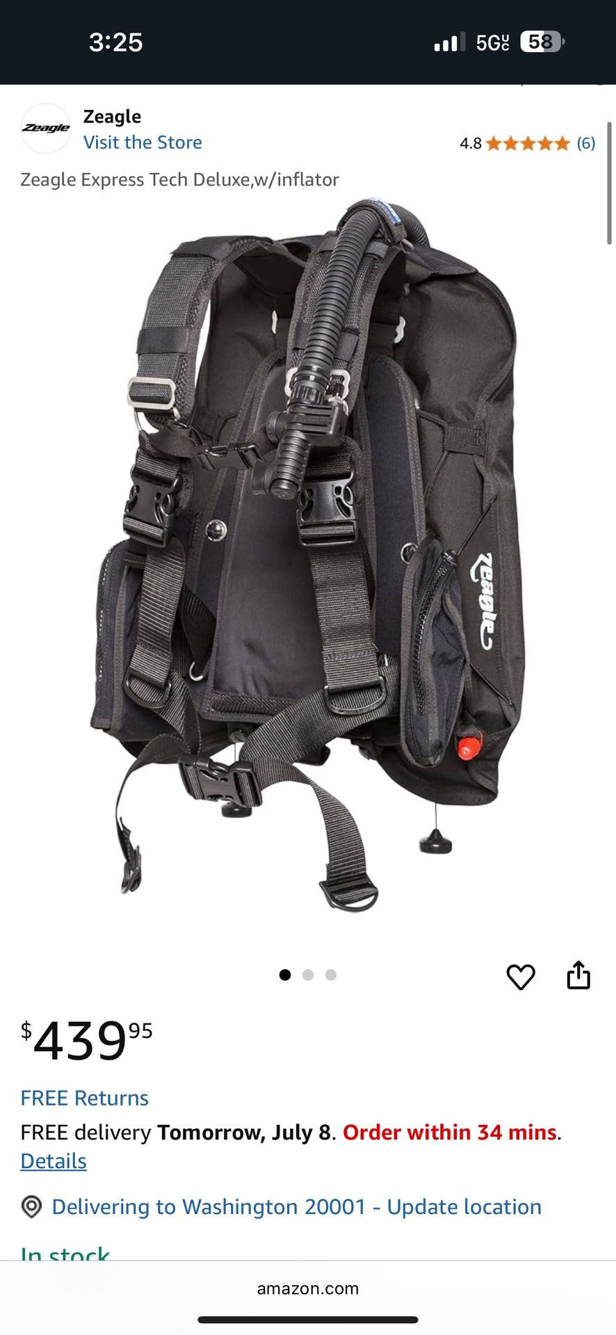 Lightly used Zeagle Express Tech BCD With Ripcord Weights