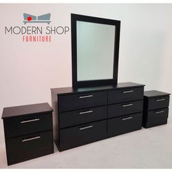 Dresser With Mirror And Nightstands 