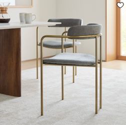 (Set of 2) West Elm Lenox Velvet Dining Chairs – Pewter/Antique Brass