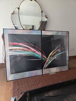 1991 Elba Alvarez Abstract Diptych "Limited Edition" Double Frame Poster