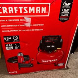 New Craftsman 6-Gallon Portable Electric 150 PSI Pancake Air Compressor Combo Kit Hose with Brad Nailer 