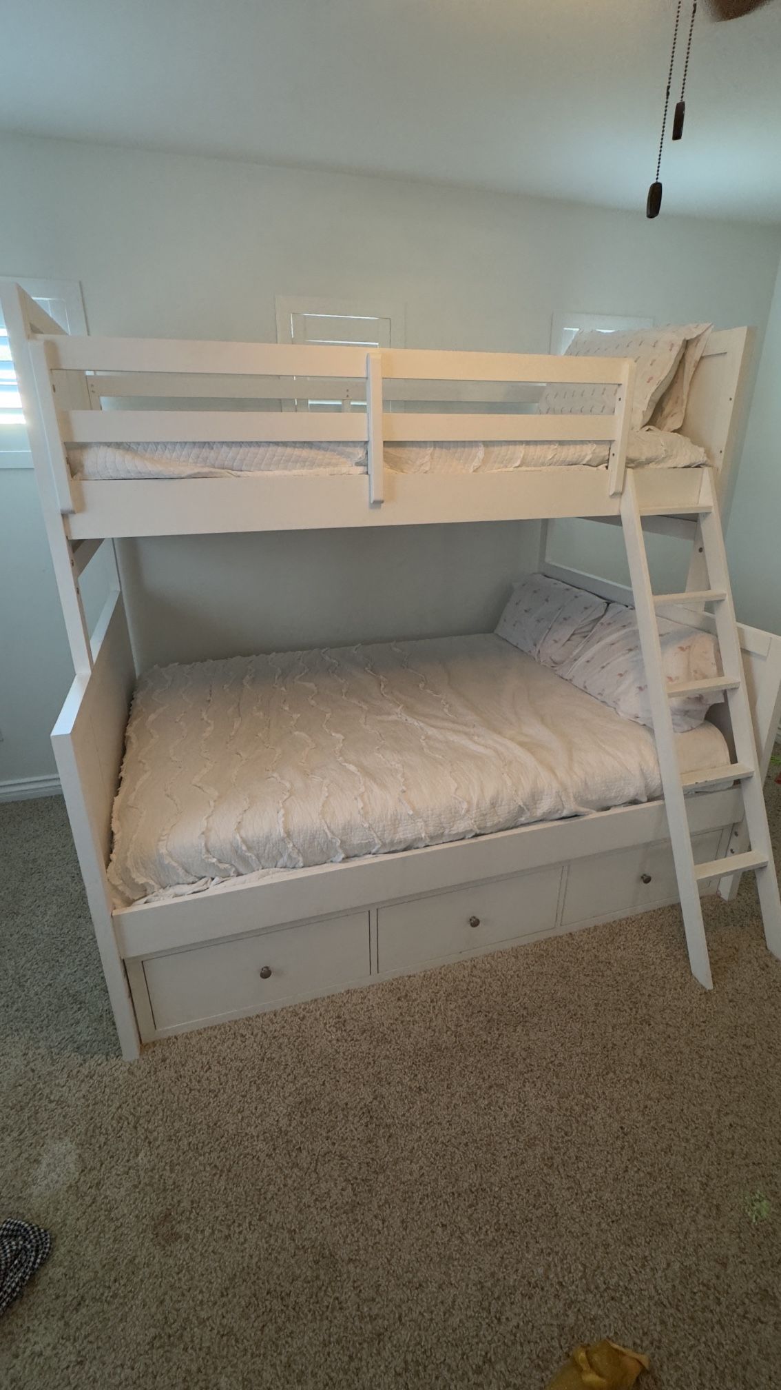 Twin over Full white bunk bed with drawers furniture