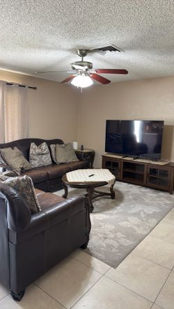 Living room set, coffee table, TV, TV stand, carpet