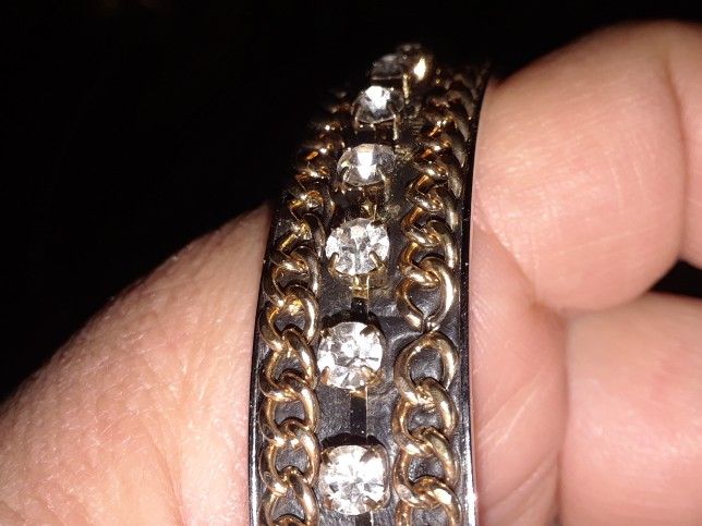 Cookie Lee Bangle Bracelet silver tone, gold tone chain designs & clear gems