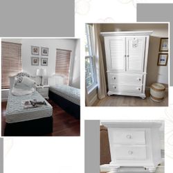 Broyhill White Twin Matress, Boxspring Bedroom Set 