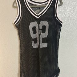 Womans Black & white Fishnet Cover Up Basketball Jersey long shirt size medium