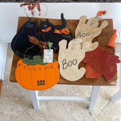 Wooden hand painted Halloween fall door hangers