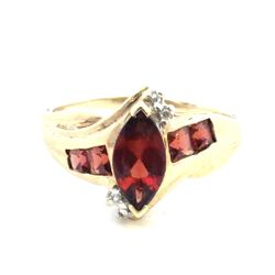 Woman’s Ladies 10k Yellow Gold Marquise Cut Red Stone Ring Size 8.5 GP3128064