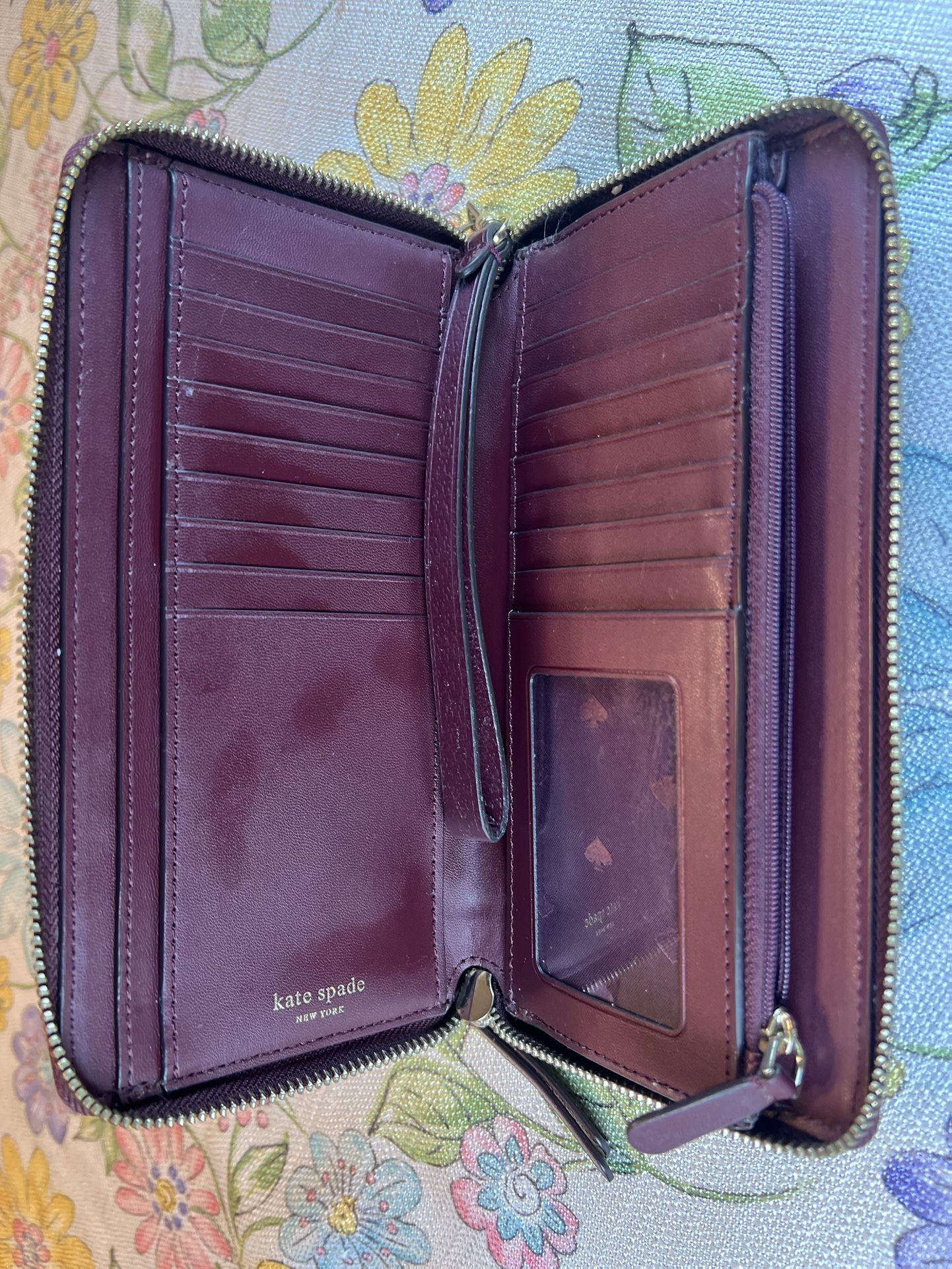 Kate Spade Large Zip Around Wristlet Wallet Maroon