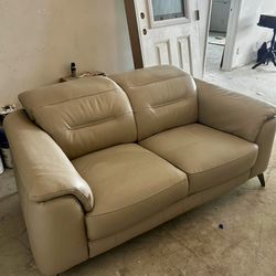 Like-New Gray Beige Modern Leather Loveseat Set