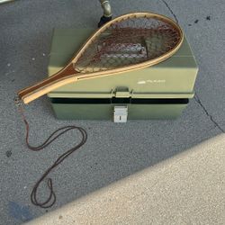 Fishing Plano Tackle Box  And Wooden Net