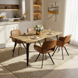 Homy Casa Lancelot 5 Piece Dining Set 63” Walnut Table with 4 Mayfair Upholstered Chairs,Brown