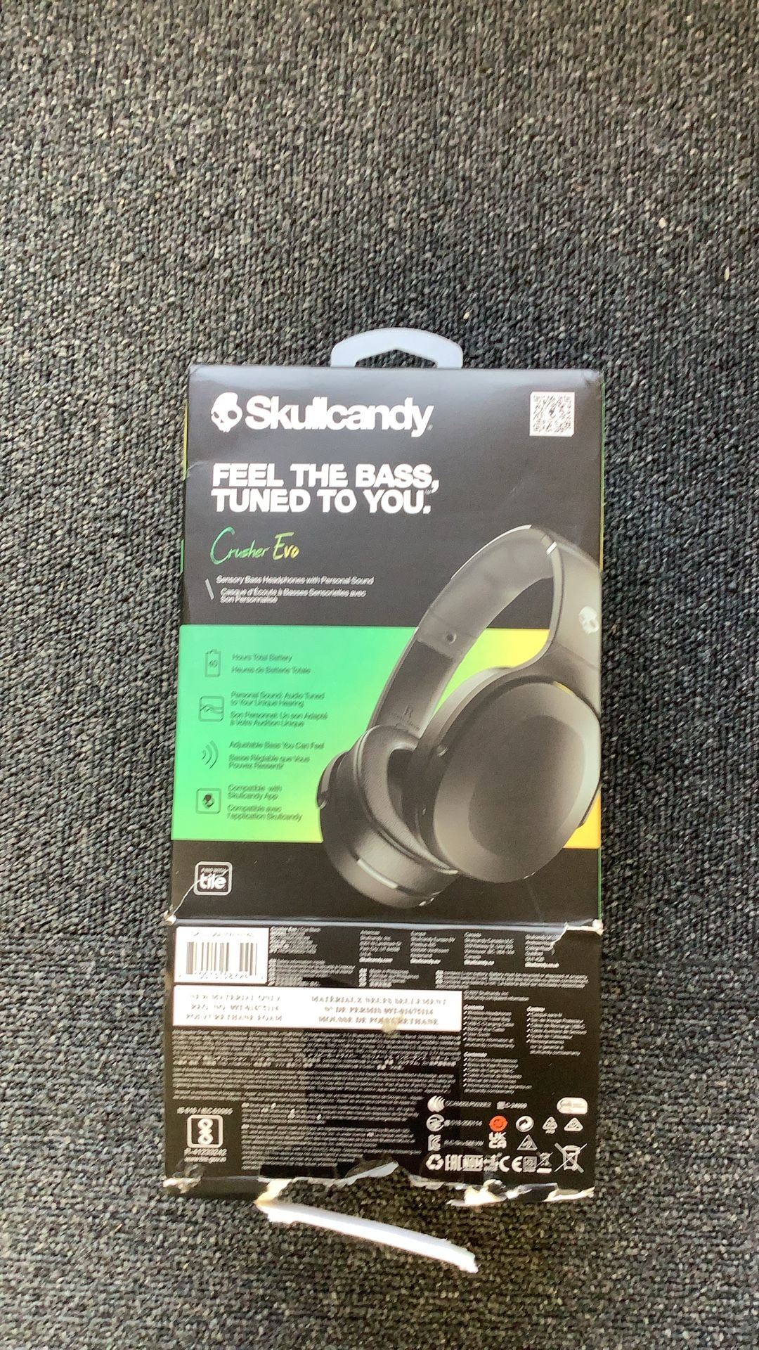 Skullcandy Crusher Evo Over-Ear Wireless Headphones with Sensory Bass with Charging Cable, 40 Hr Battery, Microphone, Works with iPhone Android and Bl