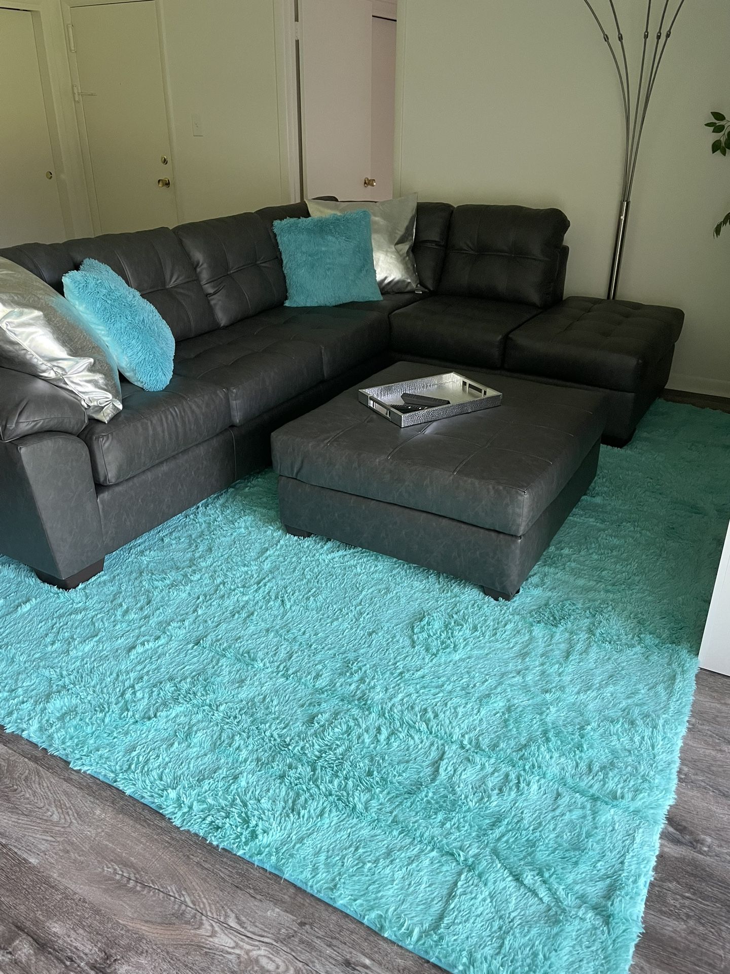 Grey Leather Sectional Couch