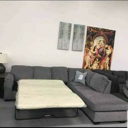 Ashley Pull Out Sleeper Sectional Couch With Chaise Gray