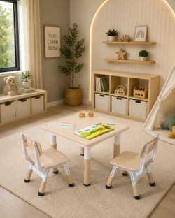 Kids Table and Chairs Set, 23.6''L x 23.6''W Toddler Table and Chairs, Height Adjustable Kids Study Table for Ages 2-10, Graffiti Desktop Children Act