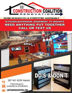 Tv mounts, desk, dresser, windows, tables