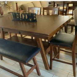 High Table And 4 Bar Stools One Bench 