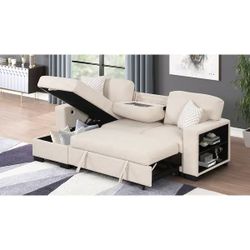 Modern style sectional w/ pull-out bed, cup holders, storage, USB charger & more. 