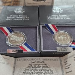 2 x PROOF 1991 Mount Rushmore Anniversary Coins  