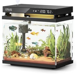 Fish Tank Smart Aquarium Kit: URUQ 2Gal UHD Glass Silent Pump Self Cleaning Multi-Layer Filtration System - 7 Color Lights Fragrance Diffuser Humidifi