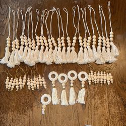 Handmade Wood Bead Hanging Decor with Tassels Set Of 49 Varies Sizes Boho Xmas   49 boho Christmas ornaments, handmade. Handmade